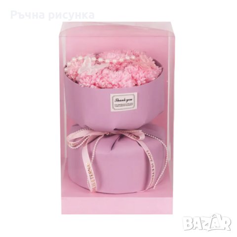 Луксозен букет от вечни цветя с декорация в подаръчна кутия., снимка 1 - Декорация за дома - 43645296