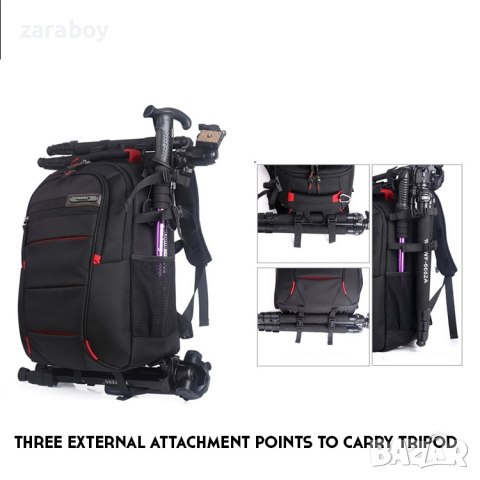 Нова раница за DSLR фотоапарат, обективи и лаптоп CAREELL C3050, снимка 6 - Чанти, стативи, аксесоари - 36559479