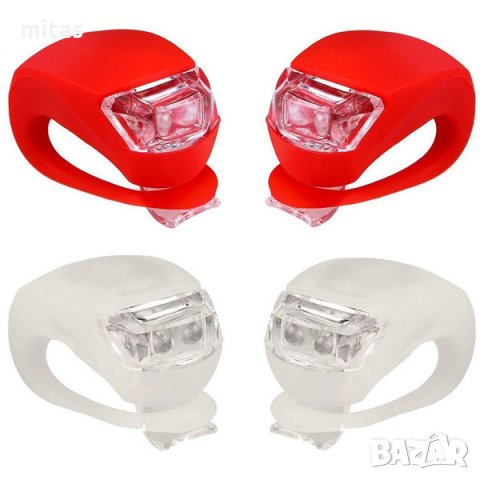 Комплект предна и задна LED светлини за велосипед, Стоп, Фар, Силикон, снимка 2 - Аксесоари за велосипеди - 33234215