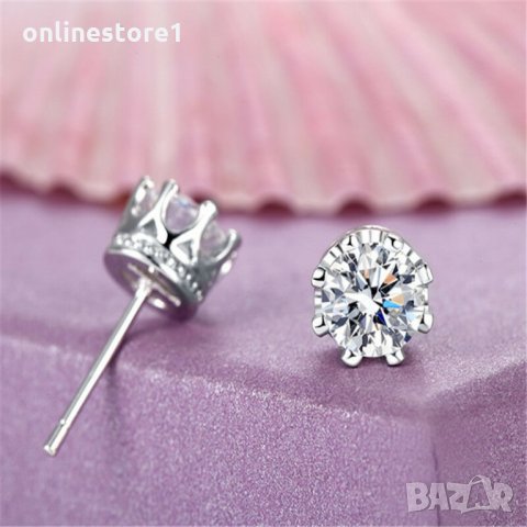 Сребърни Обеци Корона  - 925 печат сребро BA227, снимка 3 - Обеци - 28147828