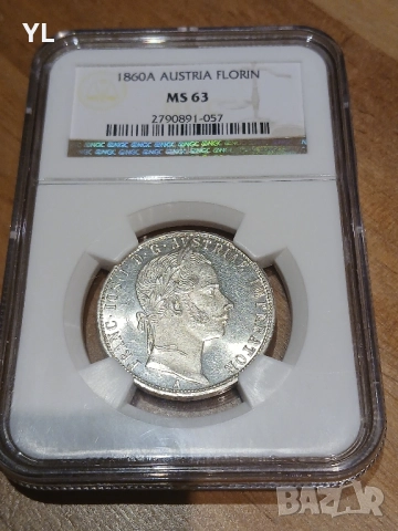 Флорин ,Австрия 1860 A ,NGC MS63, снимка 1