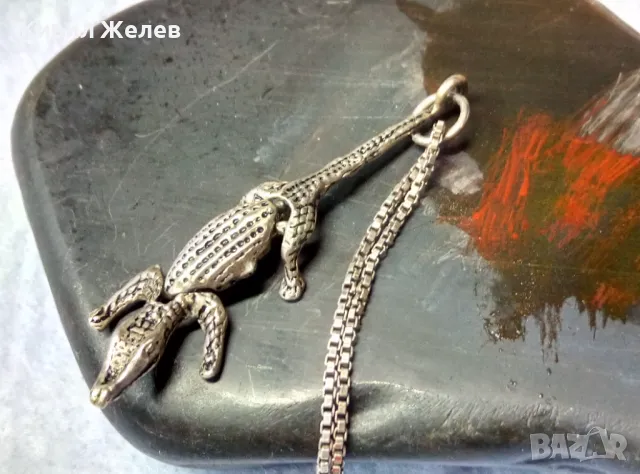 ФИНА ИТАЛИАНСКА СРЕБЪРНА ВЕРИЖКА с АРТ ВИСУЛКА СРЕБЪРЕН КРОКОДИЛ - СРЕБРО 925 РЪЧНА РАБОТА 45590, снимка 8 - Колиета, медальони, синджири - 50023612