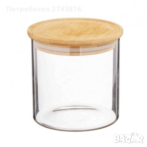 Стъклен буркан с бамбуков капак Кръгъл,12х10см , снимка 2 - Аксесоари за кухня - 43989026