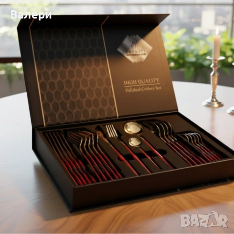 Комплект прибори за хранене от 24 части с луксозен дизайн и магнитна кутия, снимка 3 - Прибори за хранене, готвене и сервиране - 53198442