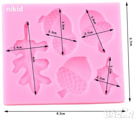 3 Жълъда жълъди жълъд и дъбови листа листо силиконов молд форма фондан шоколад, снимка 2 - Форми - 35011078