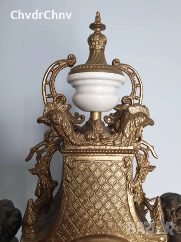 Италия 1960-те Hermle/63см-14кг Арт Деко италиански каминен часовник/бронзови фигури-бял мрамор, снимка 13 - Антикварни и старинни предмети - 52533387