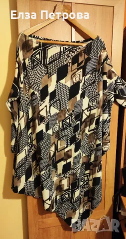 Асиметрична интересна туника/рокля на фигури в бежово, черно и кафяво