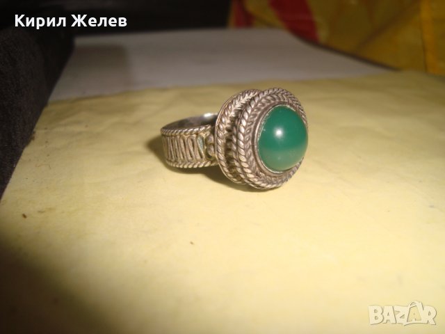 СРЕБЪРЕН СТАР 19 ВЕК ПРЪСТЕН с ГОЛЯМ ШЛИФОВАН КАМЪК ЗЕЛЕН АХАТ - СРЕБРО СТАРО ГРАДСКО БИЖУ 22478, снимка 10 - Антикварни и старинни предмети - 33046862