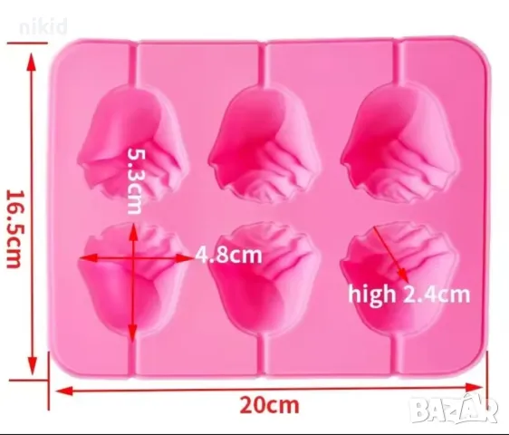 6 3d Роза рози силиконов молд за направа клечки с шоколад pops cakes Lollipop Pop Cake Попскейк, снимка 5 - Форми - 48327192