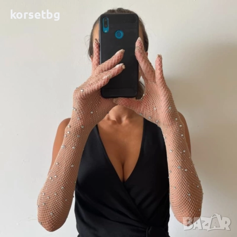 Дълги ръкавици мрежа с кристали, различни цветове 8024, снимка 5 - Ръкавици - 42433006