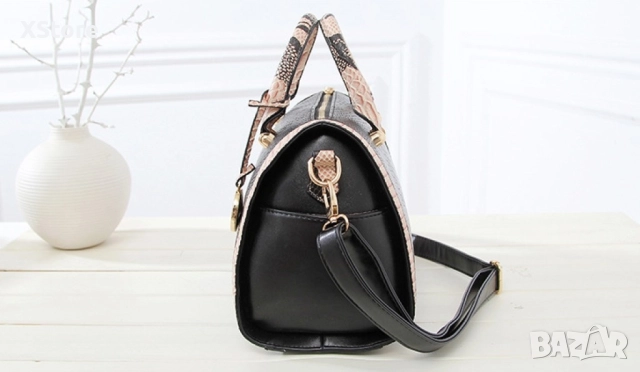 Дамска чанта с декорация от бяла змийска кожа, снимка 10 - Чанти - 52585297