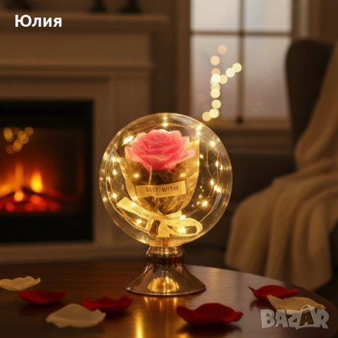 Лампа с роза и мека светлина – подарък, който остава и след празника, снимка 3 - Настолни лампи - 52173711