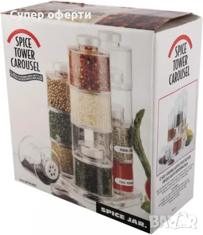 Стилен и практичен органайзер за подправки – Комплект от 12 бурканчета на въртяща се основа, снимка 3 - Аксесоари за кухня - 49064484