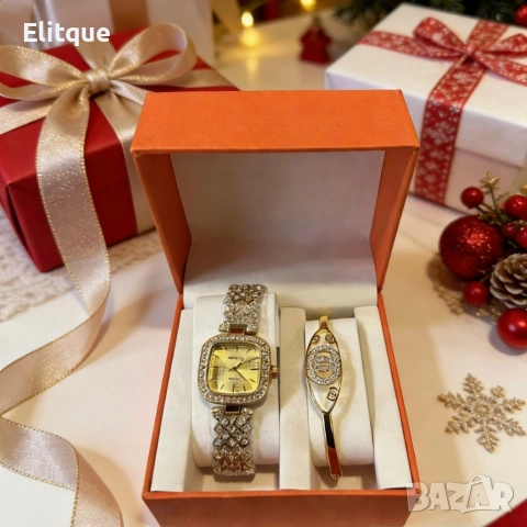 Изтънчен комплект от висок клас: Дизайнерски часовник и гривна – перфектният избор за подарък, снимка 3 - Гривни - 53501344