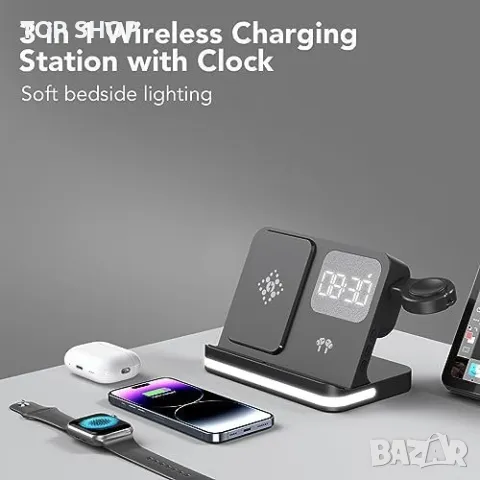 Ново Мултифункционално 4 в 1 Зарядно за Apple Устройства с Нощен Часовник, снимка 2 - Аксесоари за Apple - 49945096
