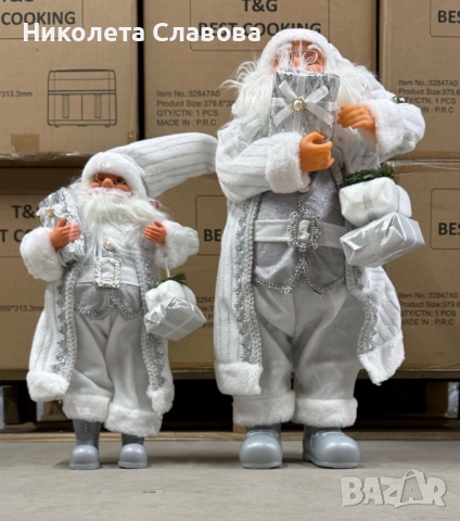 Дядо Коледа в сребристо – празнична фигура, която носи магия и уют у дома (50 / 70 /см), снимка 2 - Декорация за дома - 52578008
