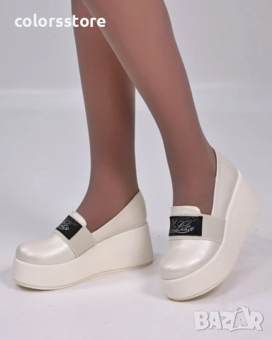 Обувки на платформа - бяла перла - RK130 