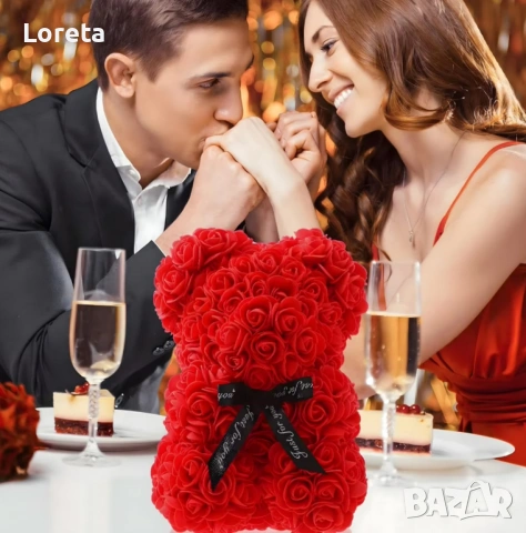 Мече от вечни рози с Led светлини , снимка 2 - Плюшени играчки - 53295480