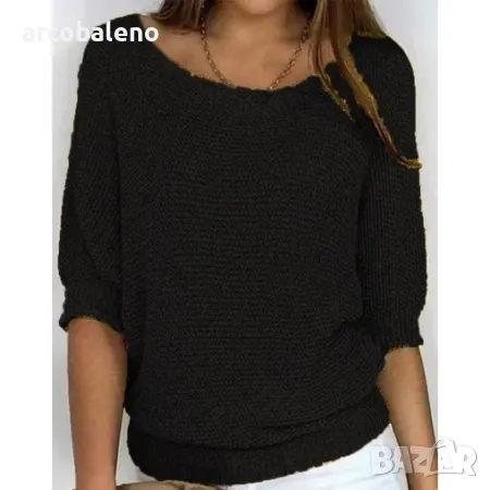 Дамски плетен пуловер с кръгло деколте и три четвърти ръкав, 7цвята , снимка 12 - Блузи с дълъг ръкав и пуловери - 47574067