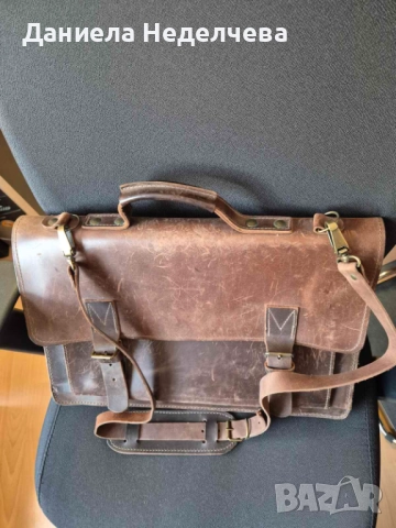 Бизнес чанта от естествена кожа за лаптоп и документи с винтидж дизайн, снимка 5 - Чанти - 52748065