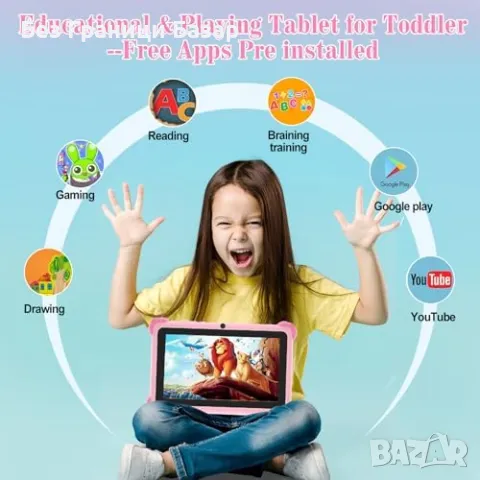 Нов 7 инча Розов таблет за момичета с игри, стойка и родителски контрол, снимка 2 - Таблети - 49965272