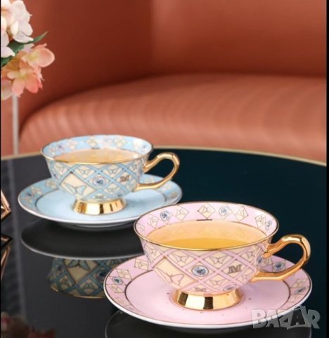 Комплект красиви чаши за чай и кафе от костен порцелан, снимка 5 - Подаръци за жени - 27212617