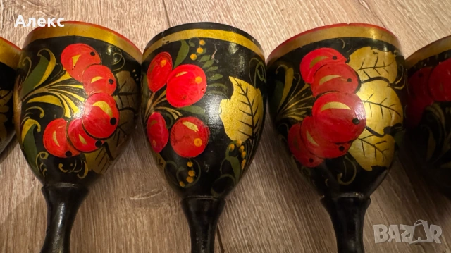 Хохлома, комплект дървени чаши на столче., снимка 4 - Антикварни и старинни предмети - 53220963