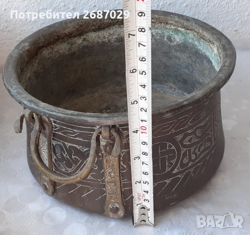 Бакъри: Много стар бакър, менче, с дръжки, орнаменти, антика, бакърче, , снимка 4 - Други - 36979393
