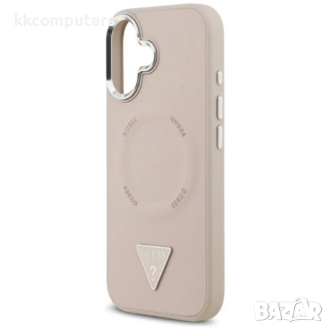 Оригинален кейс Guess Leather Triangle Metal Logo и Протектор За iPhone 17 (6.3), Розов, снимка 5 - Калъфи, кейсове - 52201102