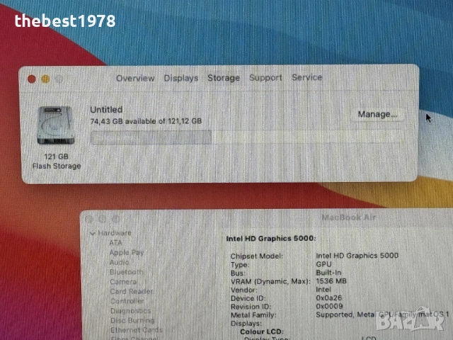 MacBook Air 13 2014`Core i5-4260U/128GB SSD/4GB RAM, снимка 6 - Лаптопи за работа - 53436905