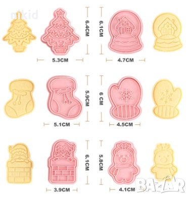 6 бр Коледни чорап елха ръкавица елен пластмасови разглобяеми резци форми фондан тесто бисквитки, снимка 2 - Форми - 32816892