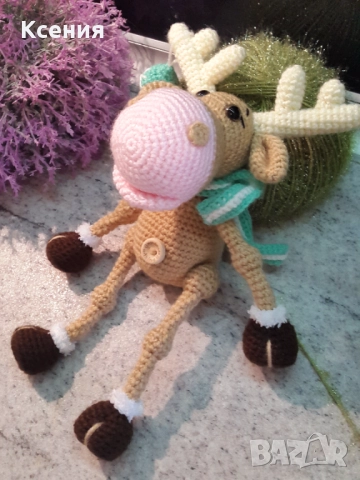 Елен с топка, Ръчно изработена, Плетена играчка, снимка 10 - Плюшени играчки - 52063831
