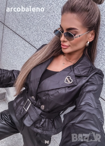 Дамско преходно ватирано яке с черен колан , снимка 4 - Якета - 51694509