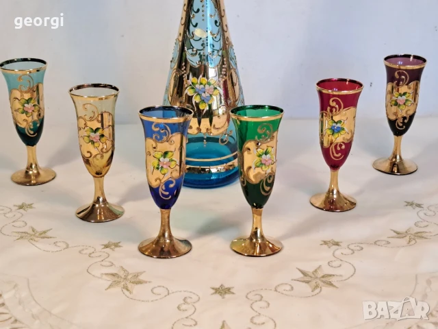 декантер със шест чаши Murano с 24к позлата уникат, снимка 3 - Сервизи - 50852254