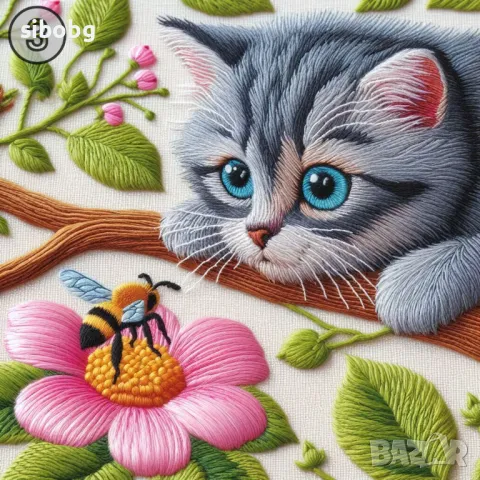 АРТ № 3493 – Комплект за изработка на диамантен гоблен "Любопитното коте" , снимка 3 - Гоблени - 48030093