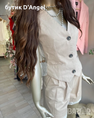 Елек с гръб дантела в бежов цвят, снимка 6 - Елеци - 51652163