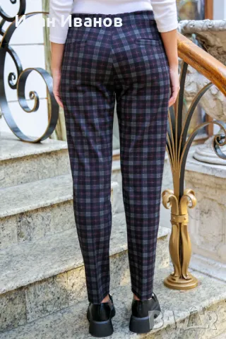 Дамски панталон на цветни карета 9645, снимка 3 - Панталони - 47701302