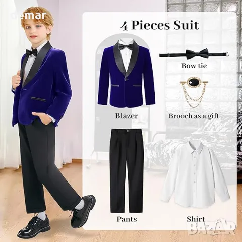 LOLANTA Boys Velvet Suit, 4 части комплект за момчета, включващ официален смокинг за сватба и парти, снимка 3 - Детски комплекти - 49822708