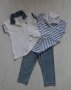 Комплект от 3 части в синьо/джегинс и поло блузки с къс ръкав, снимка 1 - Детски комплекти - 27565506