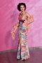 ИЗГОДНО Бутикова дълга шифонена дамска рокля розови нюанси с пайети и червена панделка от 319 на 159