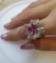 Сребърен Пръстен Цвете с Рубини, снимка 4