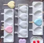 4 обли сърца сърце ескимо сладолед Popsicle Попсикъл молд силиконова форма калъп за направа десерти, снимка 6
