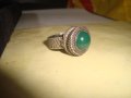 СРЕБЪРЕН СТАР 19 ВЕК ПРЪСТЕН с ГОЛЯМ ШЛИФОВАН КАМЪК ЗЕЛЕН АХАТ - СРЕБРО СТАРО ГРАДСКО БИЖУ 22478, снимка 10