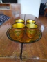 Стар дървен поднос с чаши,хохлома, снимка 1