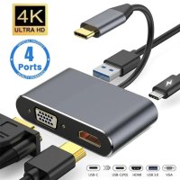 USB-C hub към VGA, HDMI 4K, PD, USB 3.0 за лаптоп, смартфон и таблет, снимка 1 - Кабели и адаптери - 43977139