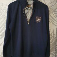 Мъжки пуловер с яка на риза, тъмно син цвят, снимка 1 - Пуловери - 32741781