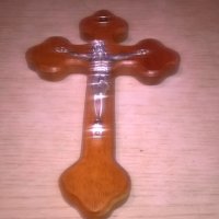 Дървен кръст с христос-бронз/сребро-20Х13см-внос швеицария, снимка 5 - Колекции - 27397901