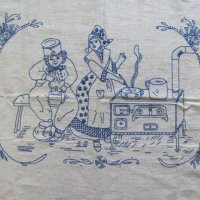 30-те Ръчна Бродерия върху тъкан Ленен Плат, снимка 2 - Антикварни и старинни предмети - 27116284