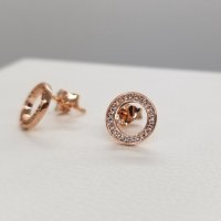 Pandora обеци в розово злато Sparkling Circle Stud Earrings, снимка 2 - Гривни - 26505364