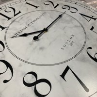 Голям стенен часовник бял с мраморен ефект 60см , London 1984 безшумен механизъм, , снимка 1 - Стенни часовници - 39873183